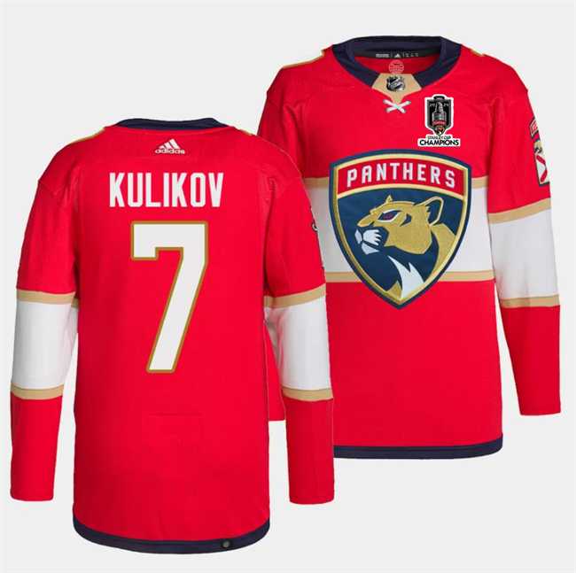 Men%27s Florida Panthers #7 Dmitry Kulikov Red Home 2024 Stanley Cup Champions Stitched Jersey Dzhi->florida panthers->NHL Jersey